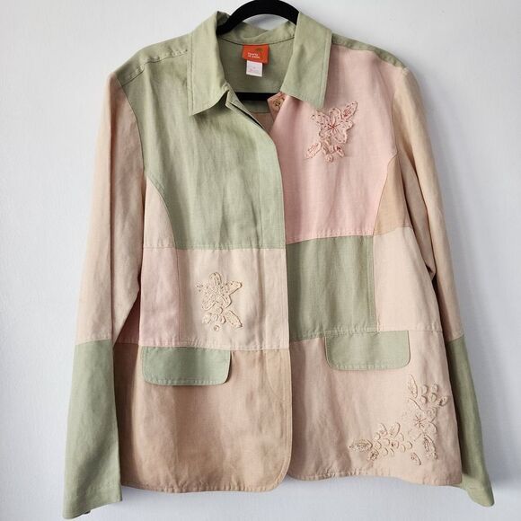 Hearts of Palm Linen Rayon Blend color block embellished jacket womens size 14 - Picture 1 of 8